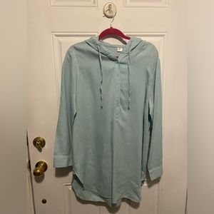 The Black Dog Linen-blend hooded shirt/tunic turquoise size L